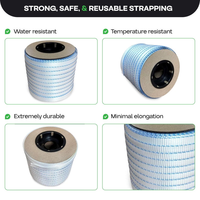 IDL Packaging 3/4" x 250' Mini Woven Cord Strapping Roll of 6" x 3" Core Size, 2400 lbs Break Strength, White (Pack of 1) - Poly Cord Strapping with Re-Tightening Option - Image 4